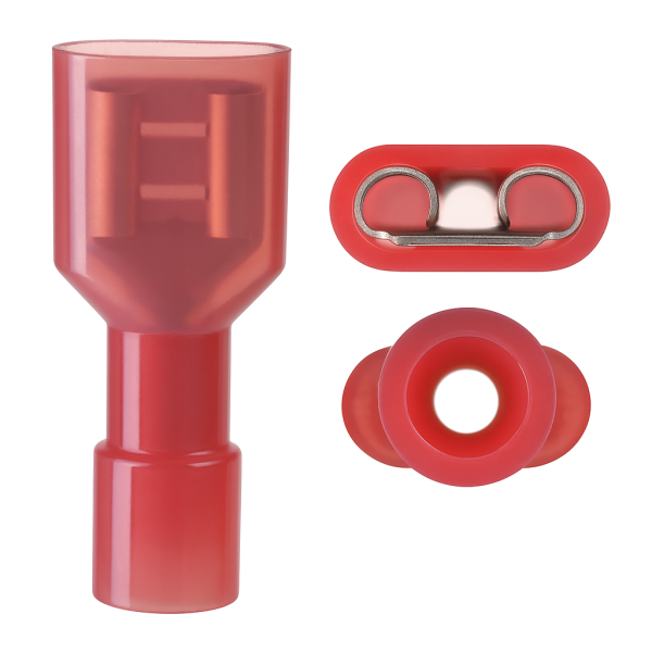 Fully insulated spade terminal disconnect closeup