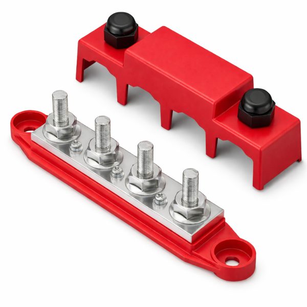 Red 4-Stud Bus Bar with cover